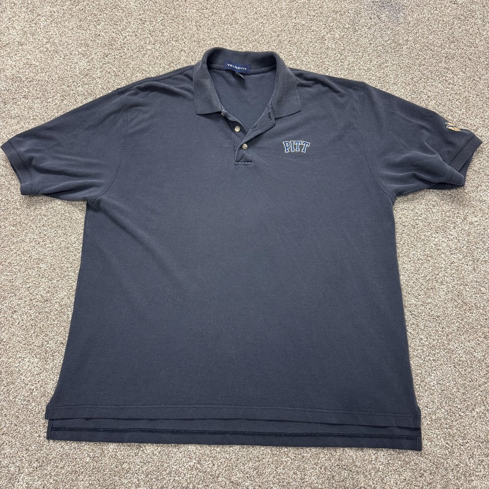 Y2K Pitt Panthers Polo Shirt Mens XL Blue Velocity Short Sleeve Embroidered